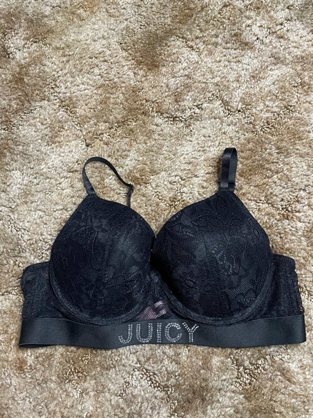 Juicy Couture Black Rhinestone Lace Push Up Bra‎ Size 36C